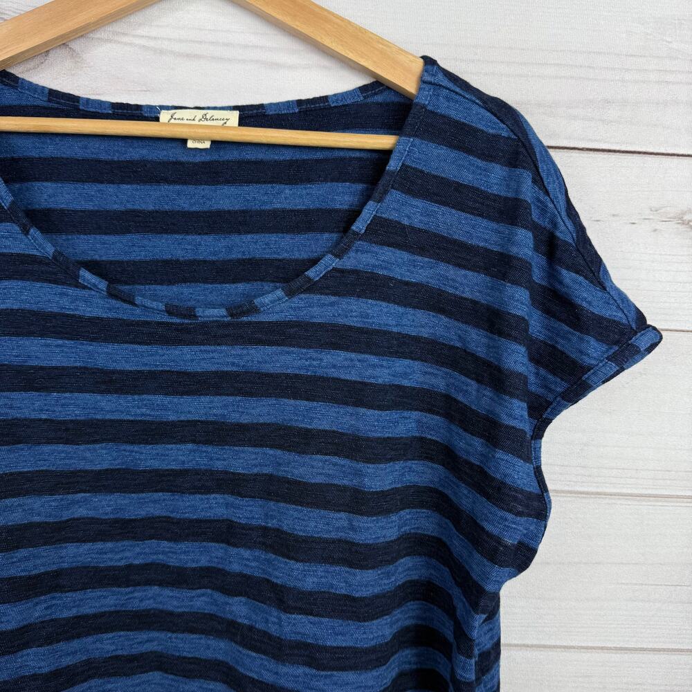 Jane and Delancey Navy and Medium Blue Striped Short Sleeve Tee - Picture 2 of 6
